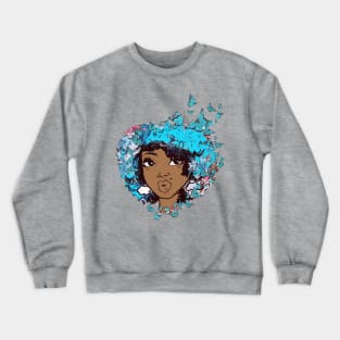 Butterfly afro Girl Butterflies Hair Art Crewneck Sweatshirt